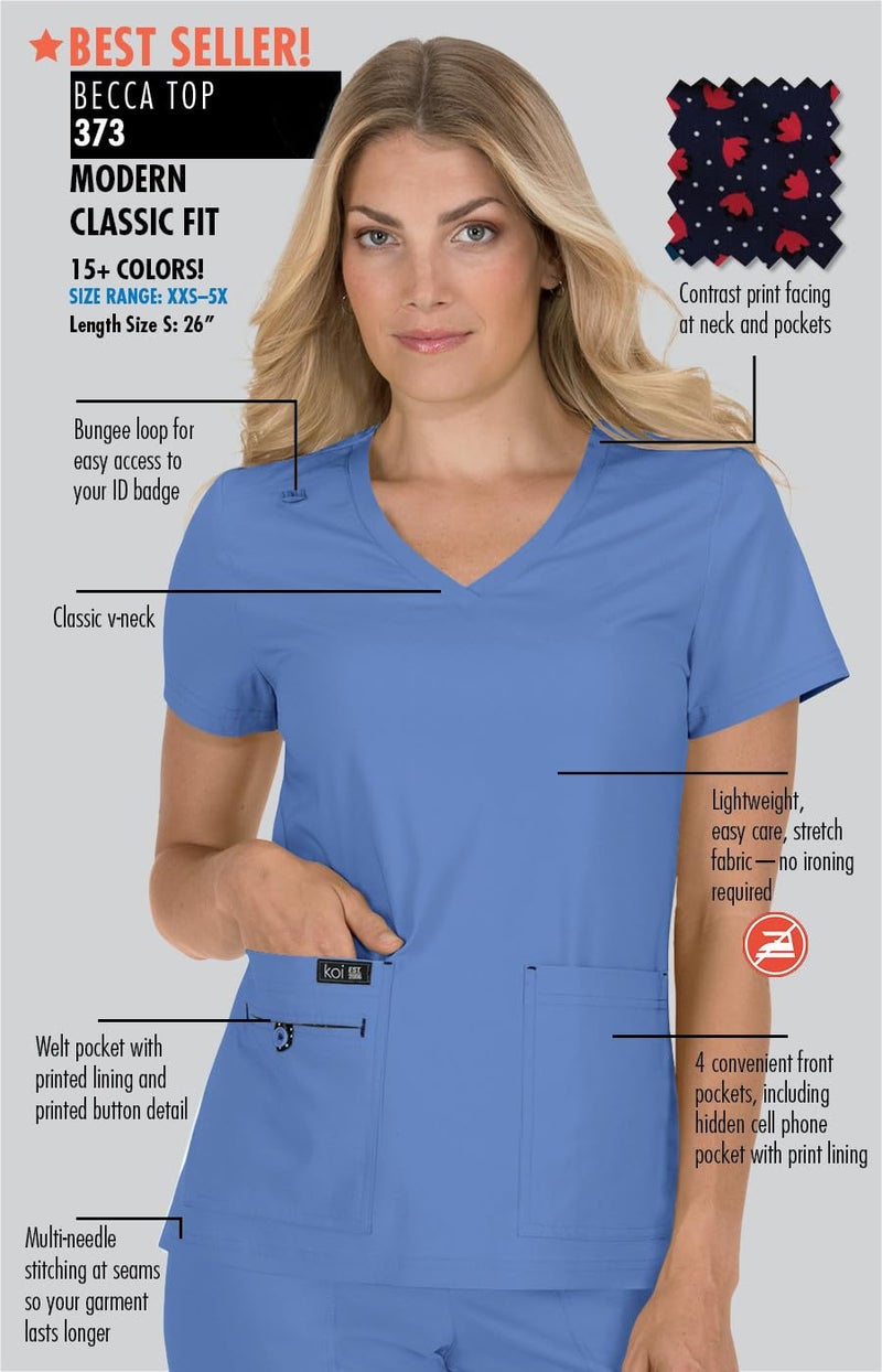 KOI Basics Becca Women's 4-Pocket Stretch Scrub Top Black Small - Image 5